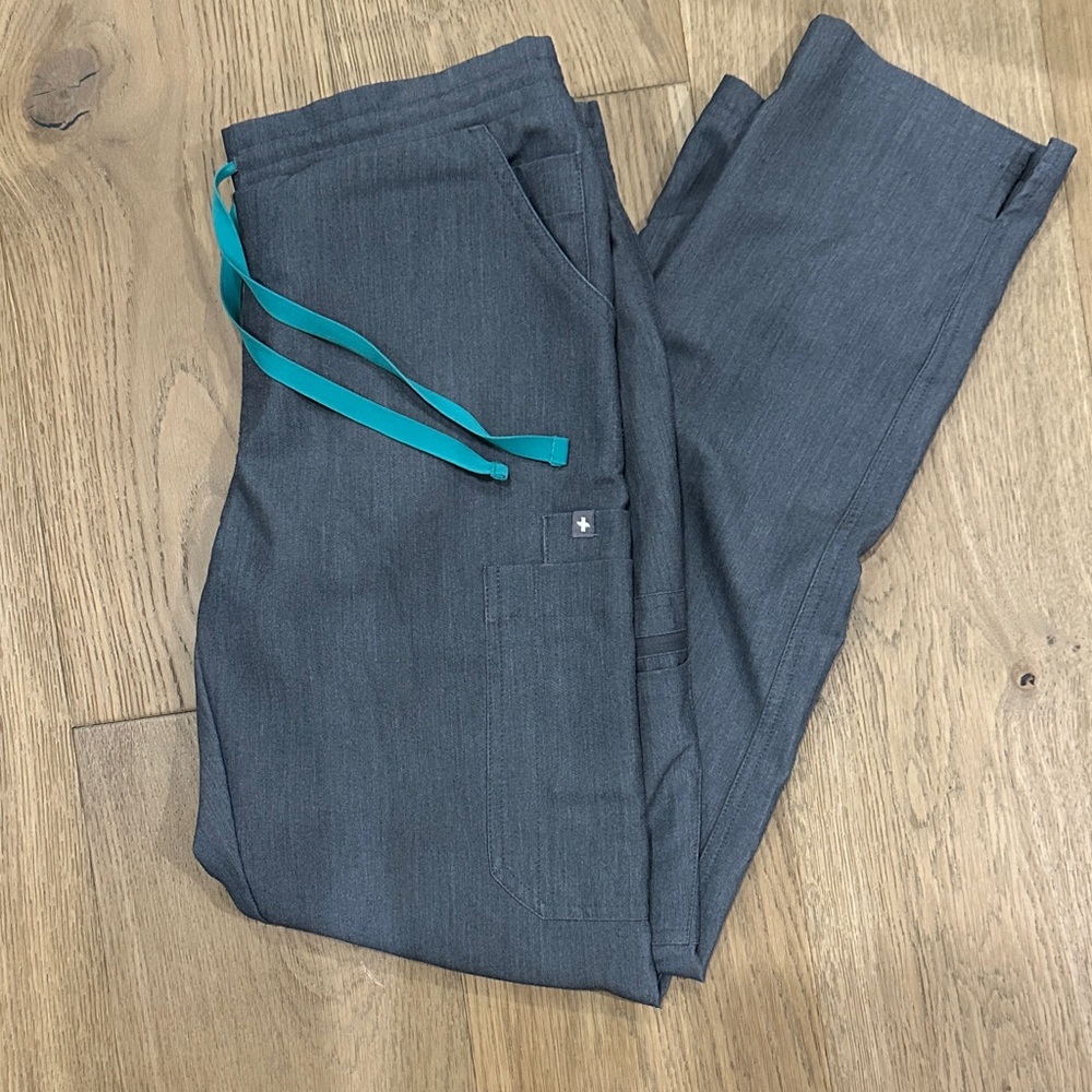 Figs Women's Gray Cargo Pants with Teal Accents